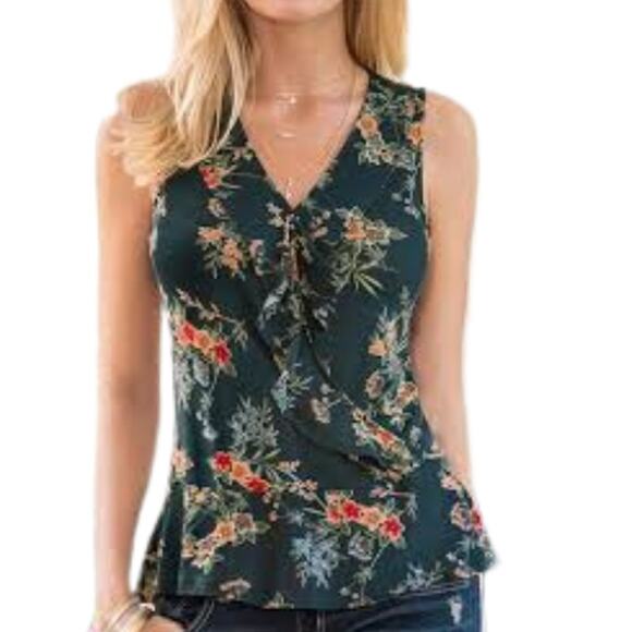 Banana Republic Floral Ruffle Blouse Green and Orange EUC Size Large - Picture 1 of 3